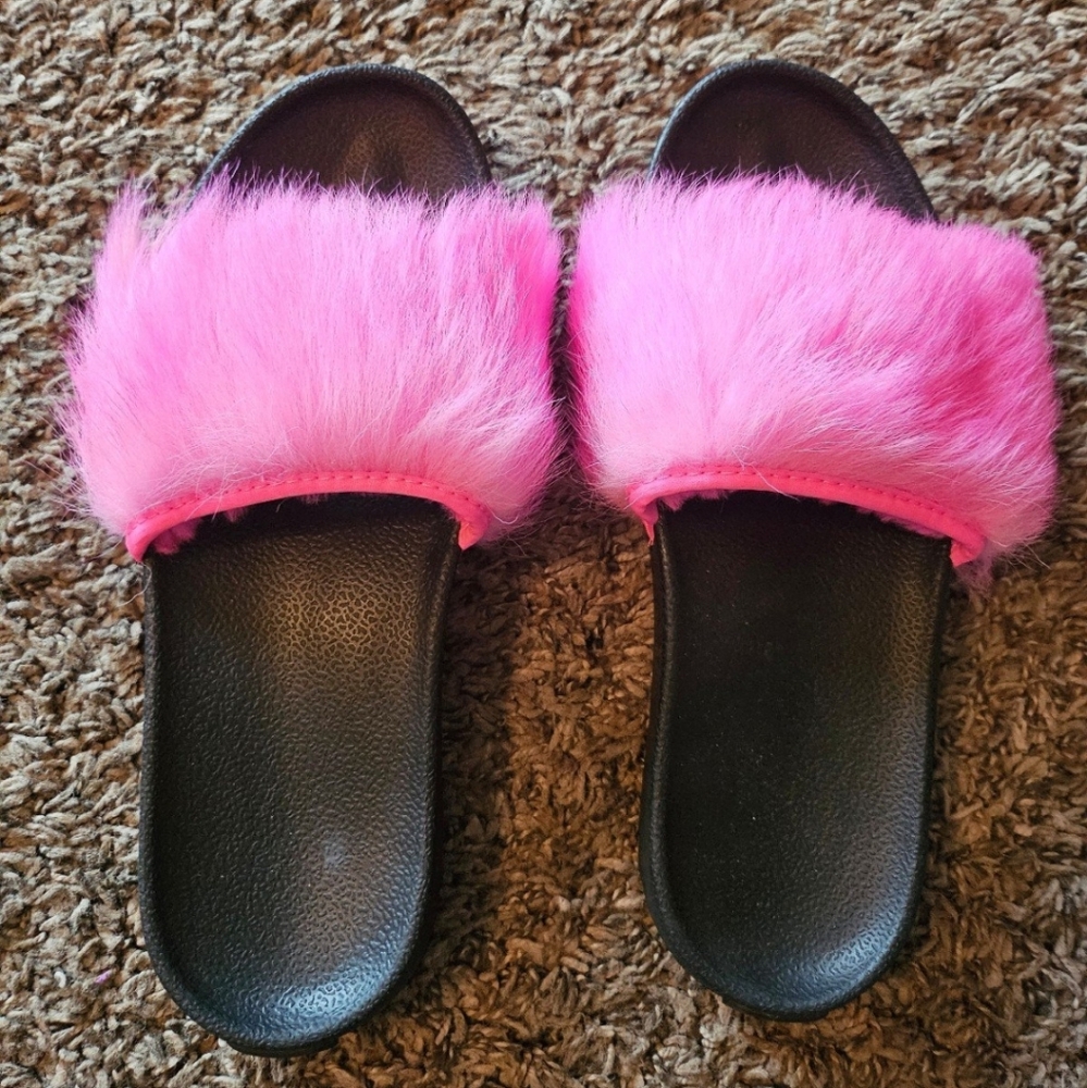 Hot Pink Fuzzy Fur UGG slides slippers
